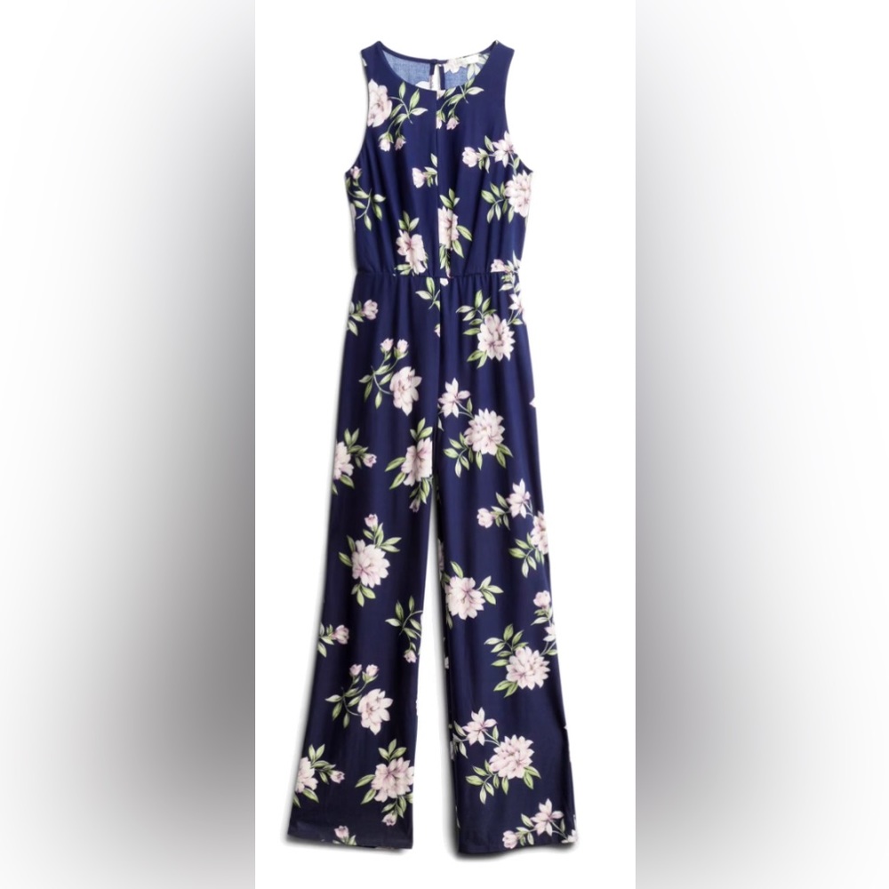Jumpsuit, blue with flowers knit, size medium. Never worn!